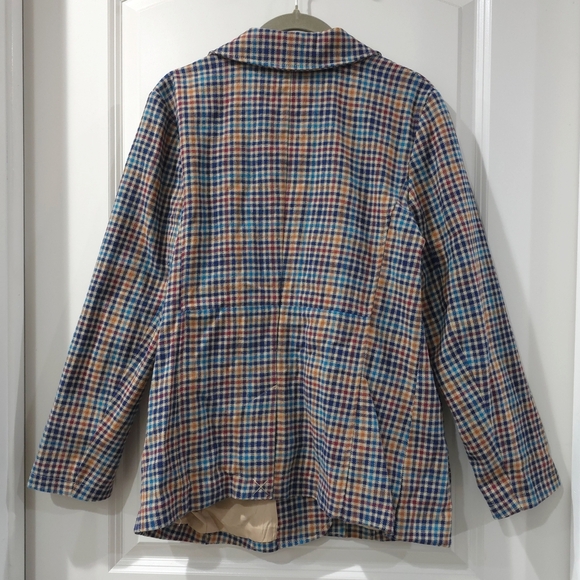 ST JOHNS BAY Women's Brown Multicolor Plaid 100% Cotton Blazer, Single Breast PM - Picture 5 of 15